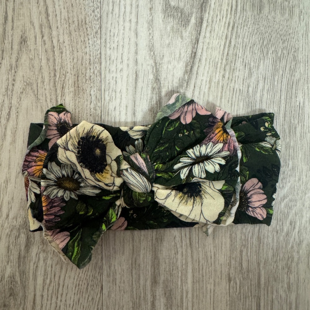 Floral Print Baby Bling FAB Bow - Green and Pink